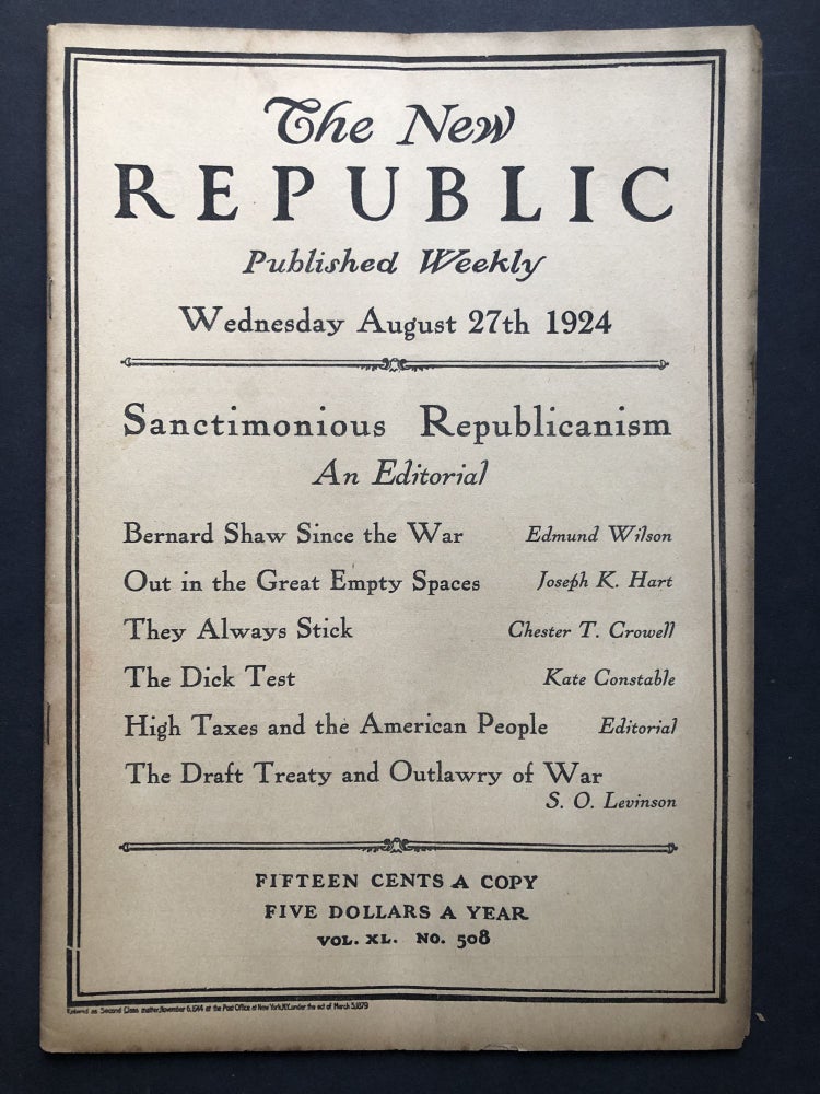Item #H27739 The New Republic, August 27, 1924. Edmund Wilson, Richard Aldington.