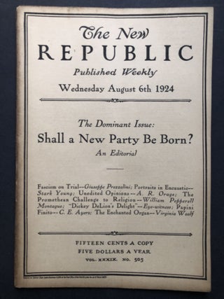Item #H27744 The New Republic, August 6, 1924 with Virginia Woolf on Thackeray's Daughter's...