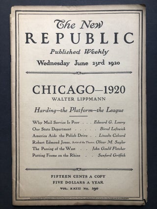 Item #H27745 The New Republic, June 23, 1920. Walter Lippmann, John Gould Fletcher