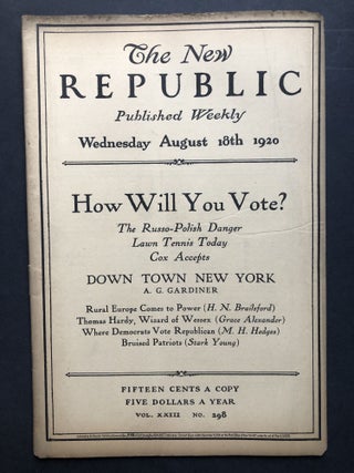 Item #H27751 The New Republic, August 18, 1920. Hervey Allen, Grace Alexander
