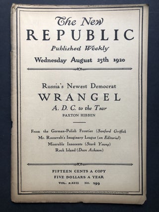 Item #H27752 The New Republic, August 25, 1920. Max Beerbohm, Elinor Wylie