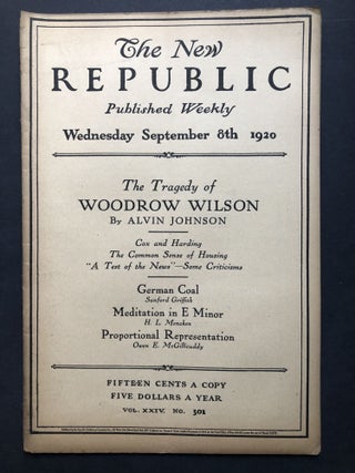 Item #H27754 The New Republic, September 8, 1920. H. L. Mencken, John Middleton Murray, Archibald...