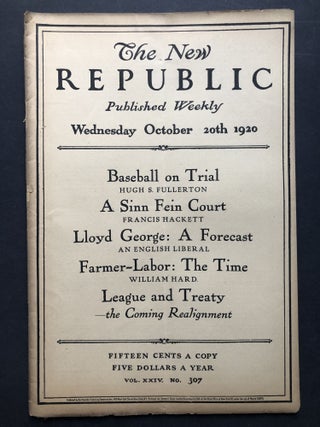 Item #H27760 The New Republic, October 20, 1920. Francis Hackett, Hugh S. Fullerton