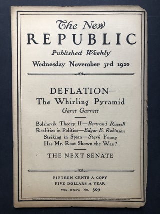 Item #H27762 The New Republic, November 3, 1920. Bertrand Russell, Stark Young
