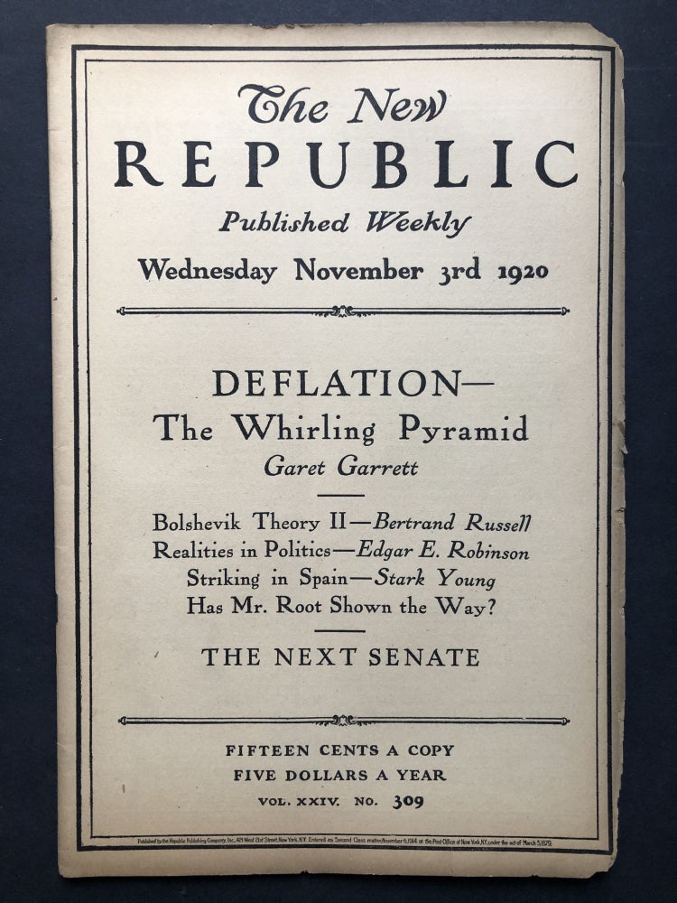 Item #H27762 The New Republic, November 3, 1920. Bertrand Russell, Stark Young.