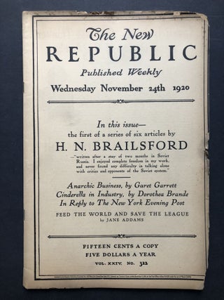 Item #H27764 The New Republic, November 24, 1920. H. N. Brailsford, Jane Addams
