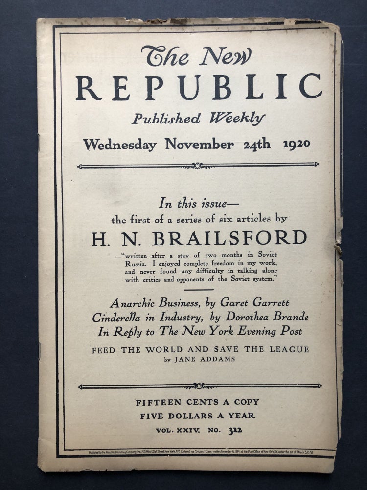 Item #H27764 The New Republic, November 24, 1920. H. N. Brailsford, Jane Addams.