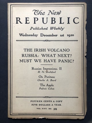 Item #H27765 The New Republic, November 24, 1920. H. N. Brailsford, Padraic Colum, Charles Beard