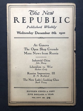 Item #H27766 The New Republic, December 8, 1920. H. N. Brailsford, John Dewey