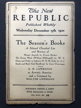 Item #H27767 The New Republic, December 15, 1920. D. H. Lawrence, Walter Lippmann, Felix Frankfurter