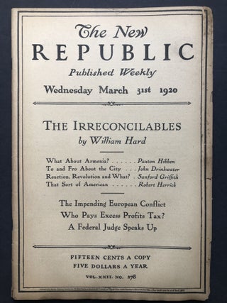 Item #H27774 The New Republic, March 31, 1920. Edmund Wilson, John Drinkwater, Robert Herrick