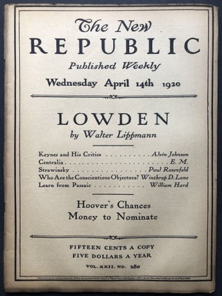 Item #H27776 The New Republic, April 14, 1920. Walter Lippmann, Paul Rosenfeld