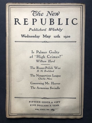 Item #H27778 The New Republic, May 12, 1920. H. N. Brailsford, John Middleton Murray
