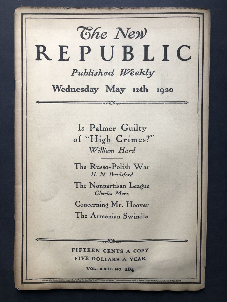 Item #H27778 The New Republic, May 12, 1920. H. N. Brailsford, John Middleton Murray.