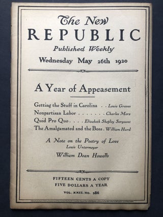 Item #H27780 The New Republic, May 26, 1920. Louis Untermeyer, Laurence Housman