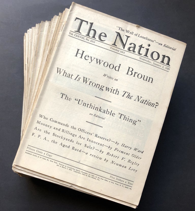 Item #H27783 The Nation, 1929: complete run of 52 issues January 2 - December 25, 1929. Sinclair Lewis, Leon Trotsky, Sherwood Anderson, Mary Heaton Vorse, Margaret Mead.