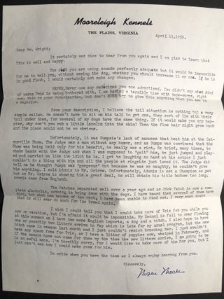 Group of 18 letters plus photos from two breeders of mastiffs in Middleburg Virginia, 1957-1961: dogs, dog shows, breeders...and desegregation!