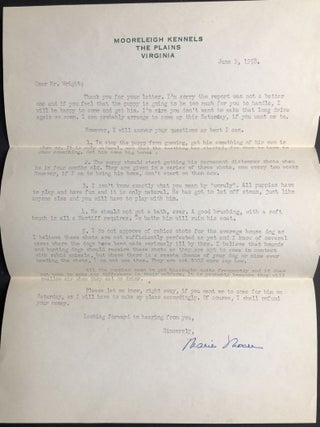 Group of 18 letters plus photos from two breeders of mastiffs in Middleburg Virginia, 1957-1961: dogs, dog shows, breeders...and desegregation!