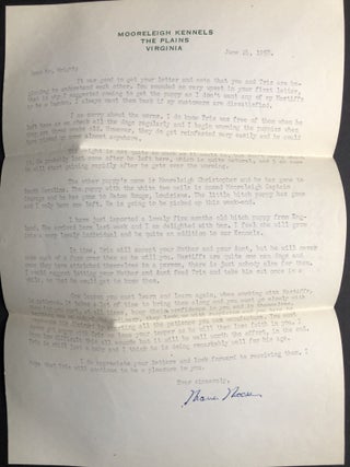 Group of 18 letters plus photos from two breeders of mastiffs in Middleburg Virginia, 1957-1961: dogs, dog shows, breeders...and desegregation!