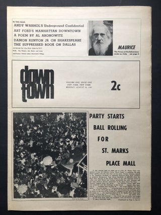 Item #H28181 Downtown, Vol. I no. 1, August 28, 1967. Underground Newspapers, Andy Warhol