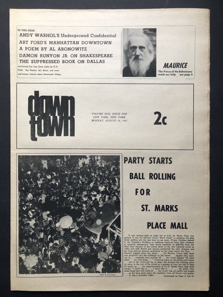 Item #H28181 Downtown, Vol. I no. 1, August 28, 1967. Underground Newspapers, Andy Warhol.