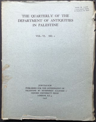 Item #H28207 The Quarterly of the Department of Antiquities in Palestine, Vol. VI no. 1, 1936. S....