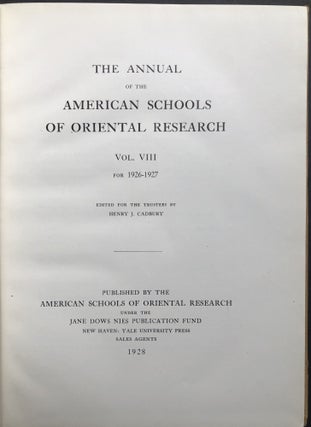The Annual of the American Schools of Oriental Research, Vol. VIII, 1926-1927