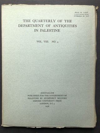 Item #H28248 The Quarterly of the Department of Antiquities in Palestine, Vol. VIII no. 4, 1938....