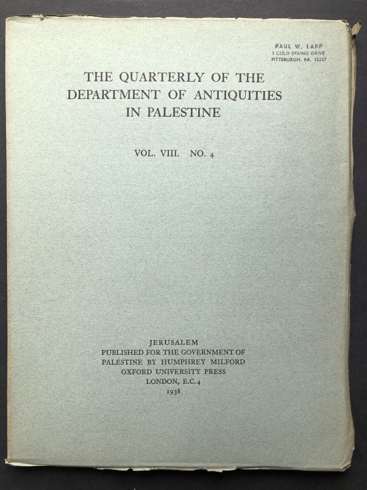 Item #H28248 The Quarterly of the Department of Antiquities in Palestine, Vol. VIII no. 4, 1938. Stephan H. Stephan C. N. Johns.