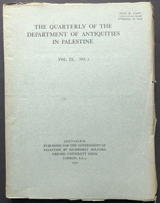 Item #H28265 The Quarterly of the Department of Antiquities in Palestine, Vol. IX, no. 1, 1939....