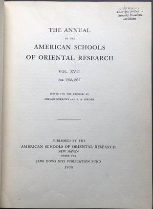 The Excavation of Tell Beit Mirsim, Vol. II: The Bronze Age; The Annual of the American Schools of Oriental Research, Vol. XVII, 1936-1937