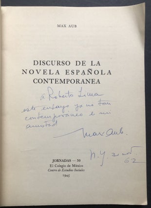 Discurso De La Novela Española Contemporánea. Jornadas 50 (1945), inscribed by author
