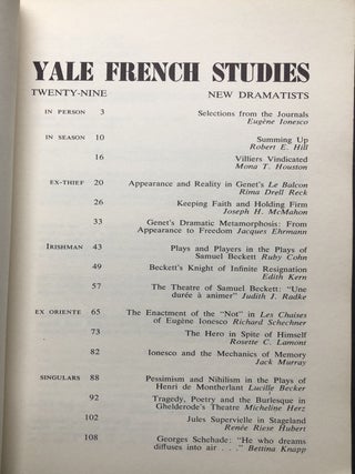 Yale French Studies no. 29, Spring-Summer 1962: The New Dramatists