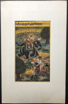 Old Mughal Empire miniature of a hunting scene, Rajasthani region
