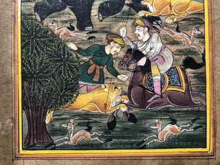 Old Mughal Empire miniature of a hunting scene, Rajasthani region