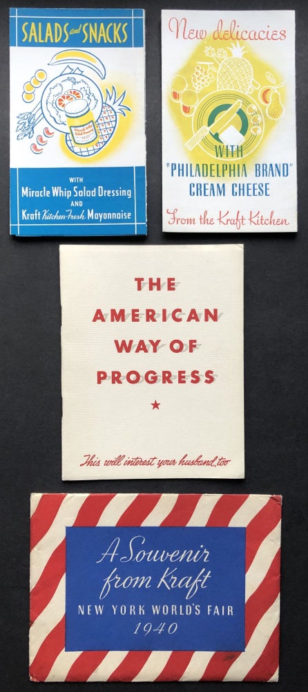 Item #H28655 A Souvenir from Kraft, New York World's Fair, 1940: envelope containing The American Way of Progress, Salads and Snacks brochure, New Delicacies with "Philadelphia Brand" Cream Cheese. Kraft Cheese Co.