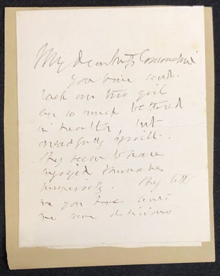 Item #H28687 Short note from Oct. 1884 from the English novelist to a friend who was hosting his...