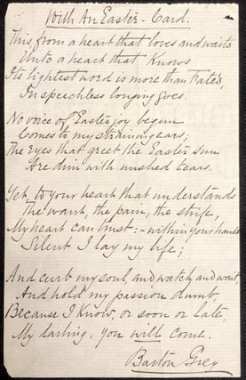 Item #H28708 Ca. 1890s fair copy of "With An Easter Card" poem. George Herbert Sass, a. k. a....