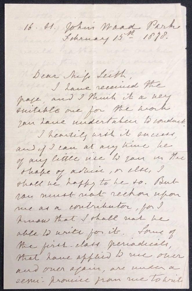 Item #H28713 1878 letter to another author on the ins and outs of publishing, the writing of a ghost story, etc. Ellen Wood, Mrs. Henry Wood.