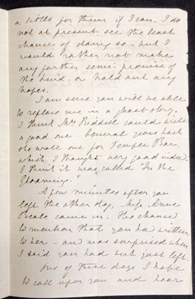 1878 letter to another author on the ins and outs of publishing, the writing of a ghost story, etc.