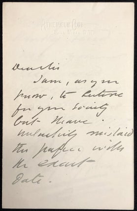 Item #H28720 Ca. 1900 note about giving a lecture. Percy Fitzgerald