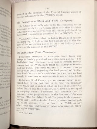 Bound volume of Union Briefs, 1942-1944, in the "Little Steel Case" before the National War Labor Board: Bethlehem Steel, Republic Steel, Youngstown Sheet & Tube Company; Inland Steel