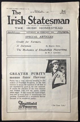 Item #H28870 The Irish Statesman, Vol. 8 no. 22, February 4, 1928. G. W. Russell, ed. Padraic...
