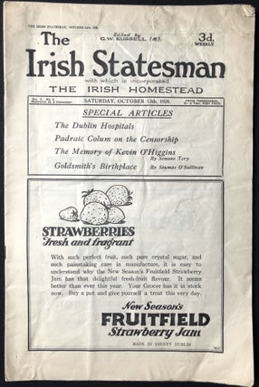 Item #H28877 The Irish Statesman, Vol. 11 no. 6, October 13, 1928. G. W. Russell, ed. Frank...