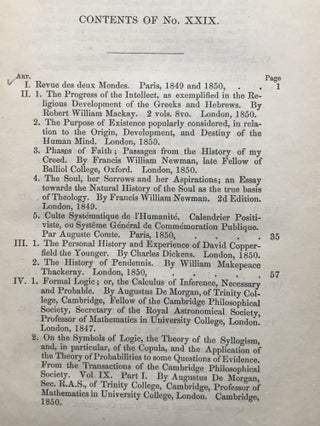 The North British Review, Vol XV, May- August 1851, w/ long discussion of Babbage's "Difference Engine"
