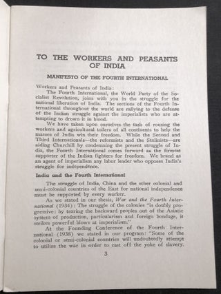 To the Workers and Peasants of India: Manifesto of the Fourth International