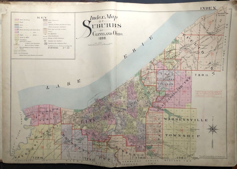 Item #H29041 Index Map of the Suburbs of Cleveland, 1898 linen-backed double-page color map 32 x 22. Thomas Flynn.