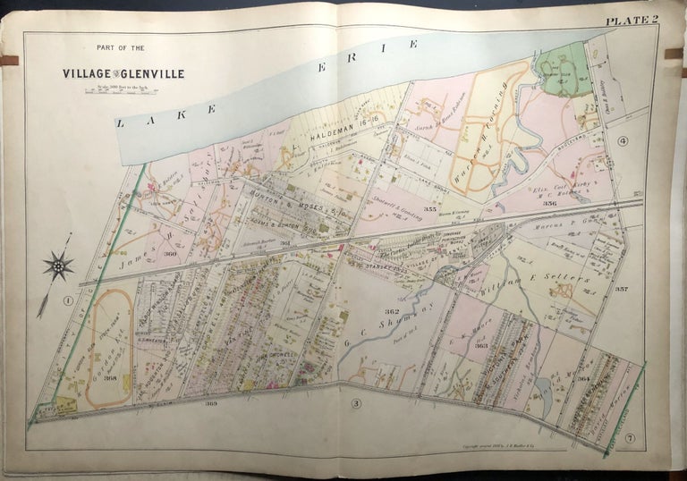 Item #H29043 Part of the Village of Glenville, Ohio, 1898 linen-backed double-page color map 32 x 22" Thomas Flynn.