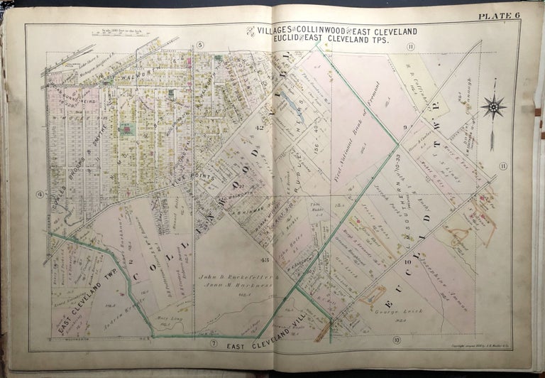Item #H29046 Collinwod, East Cleveland & Euclid Townships, Ohio, 1898 linen-backed double-page color map 32 x 22" Thomas Flynn.