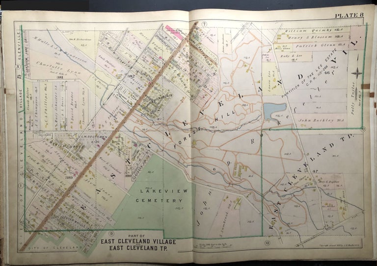 Item #H29048 Part of East Cleveland Village & Township, Ohio, 1898 linen-backed double-page color map 32 x 22" Thomas Flynn.